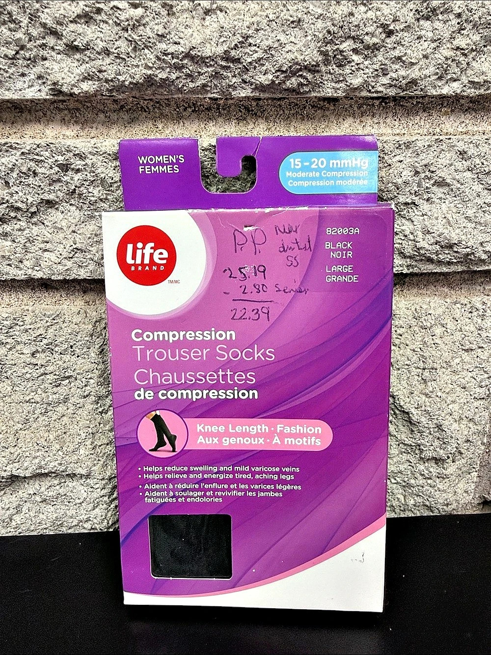 Life Brand Compression Trouser Socks 15-20 mmHg Knee Length Large